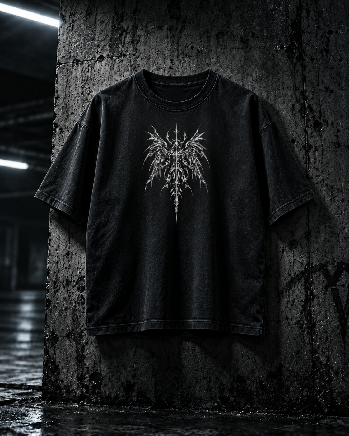 SWORLD — SWORDCORE TEE noir, vue de face, décor industriel
